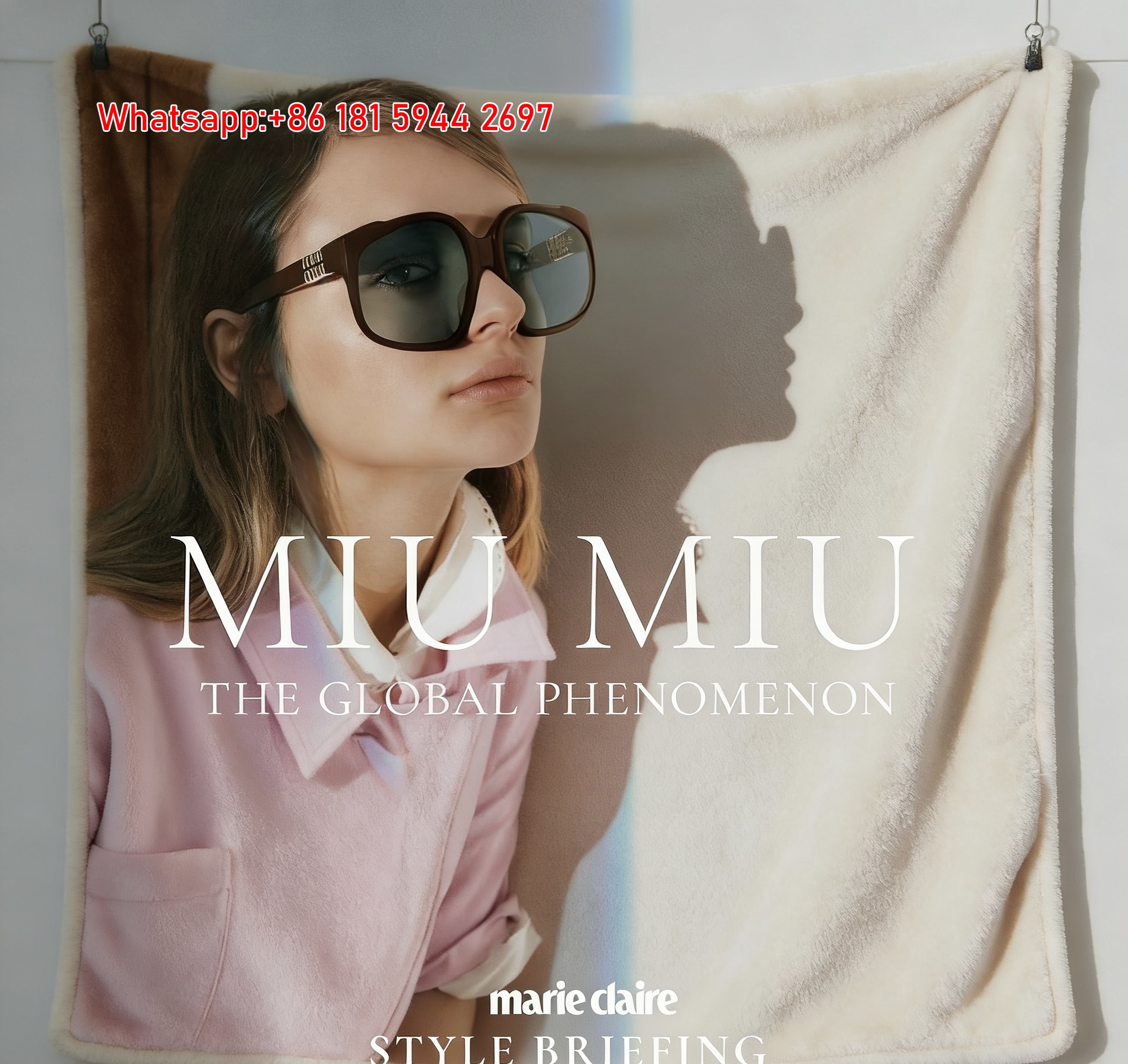 Luxury Miu Miu Soft Pink & Neutral Tone Flannel Sofa Throw Blanket - Fashion Editorial Print IMG_0511